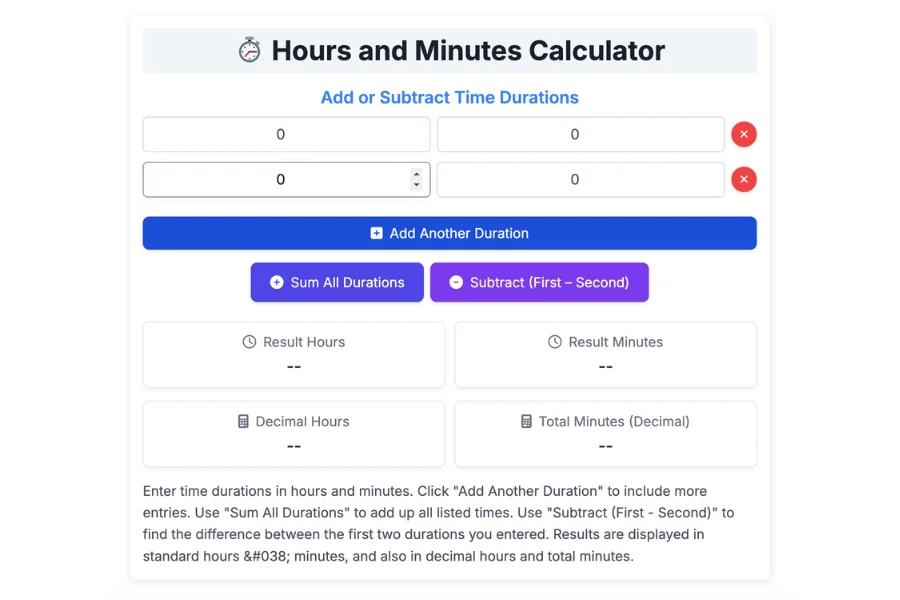Hours and Minutes Calculator
