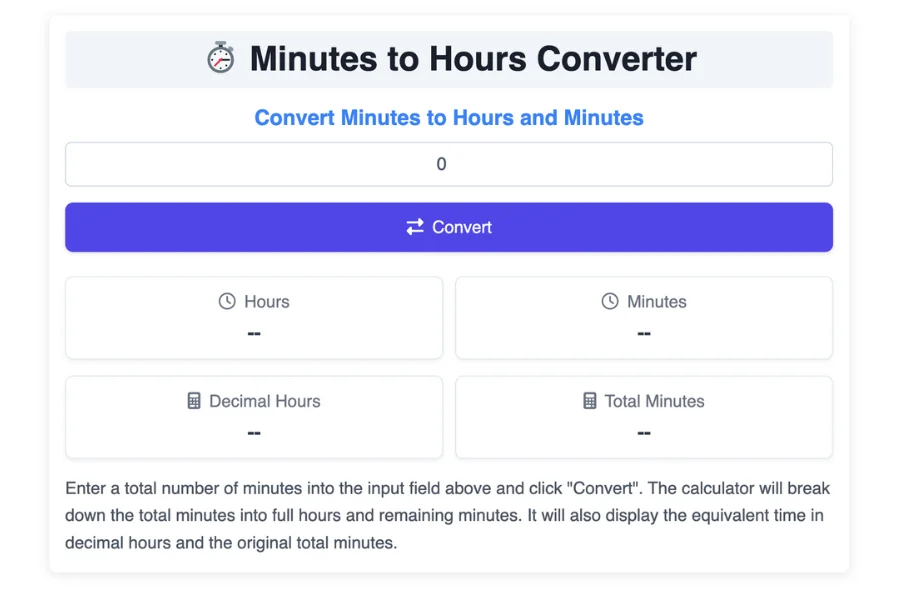 Minutes to Hours Converter