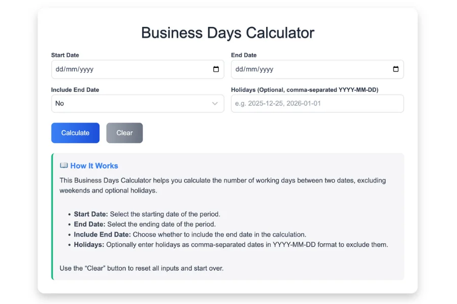 Business Days Calculator