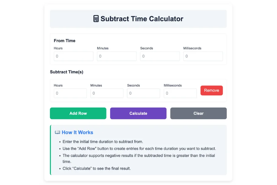 Subtract Time Calculator