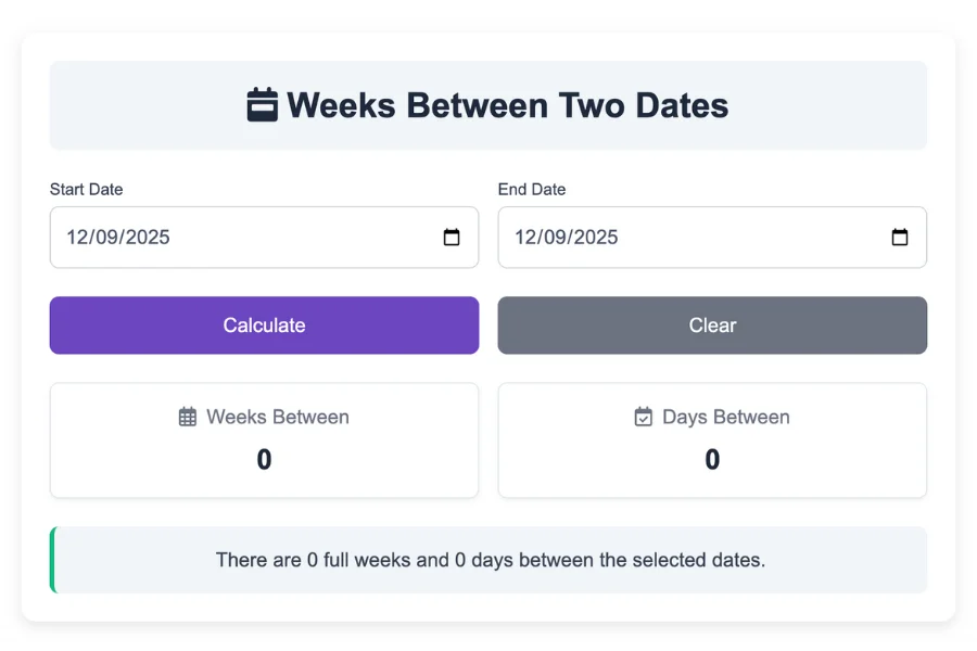 Weeks Between Two Dates Calculator