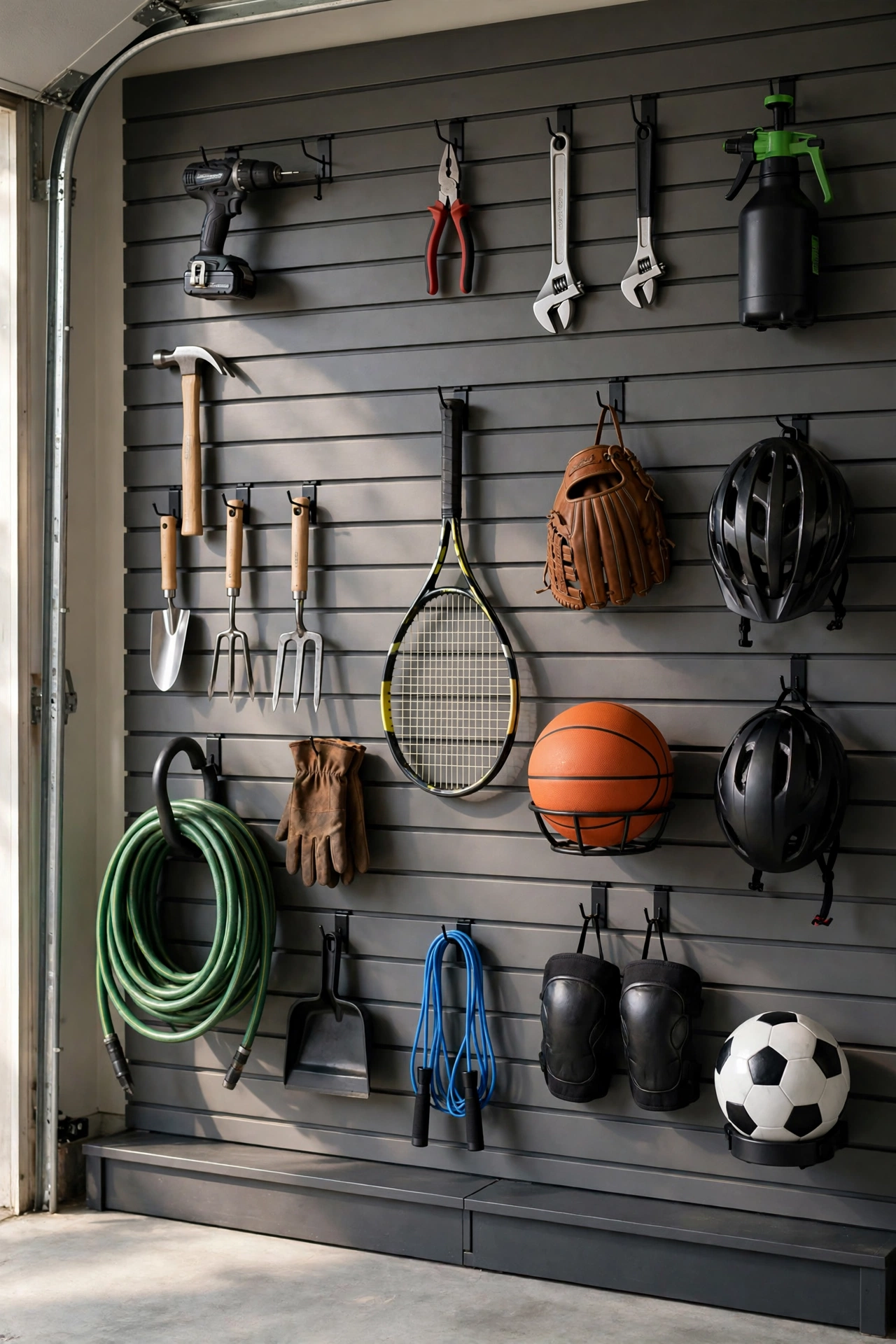 install a slatwall storage wall - garage makeover idea