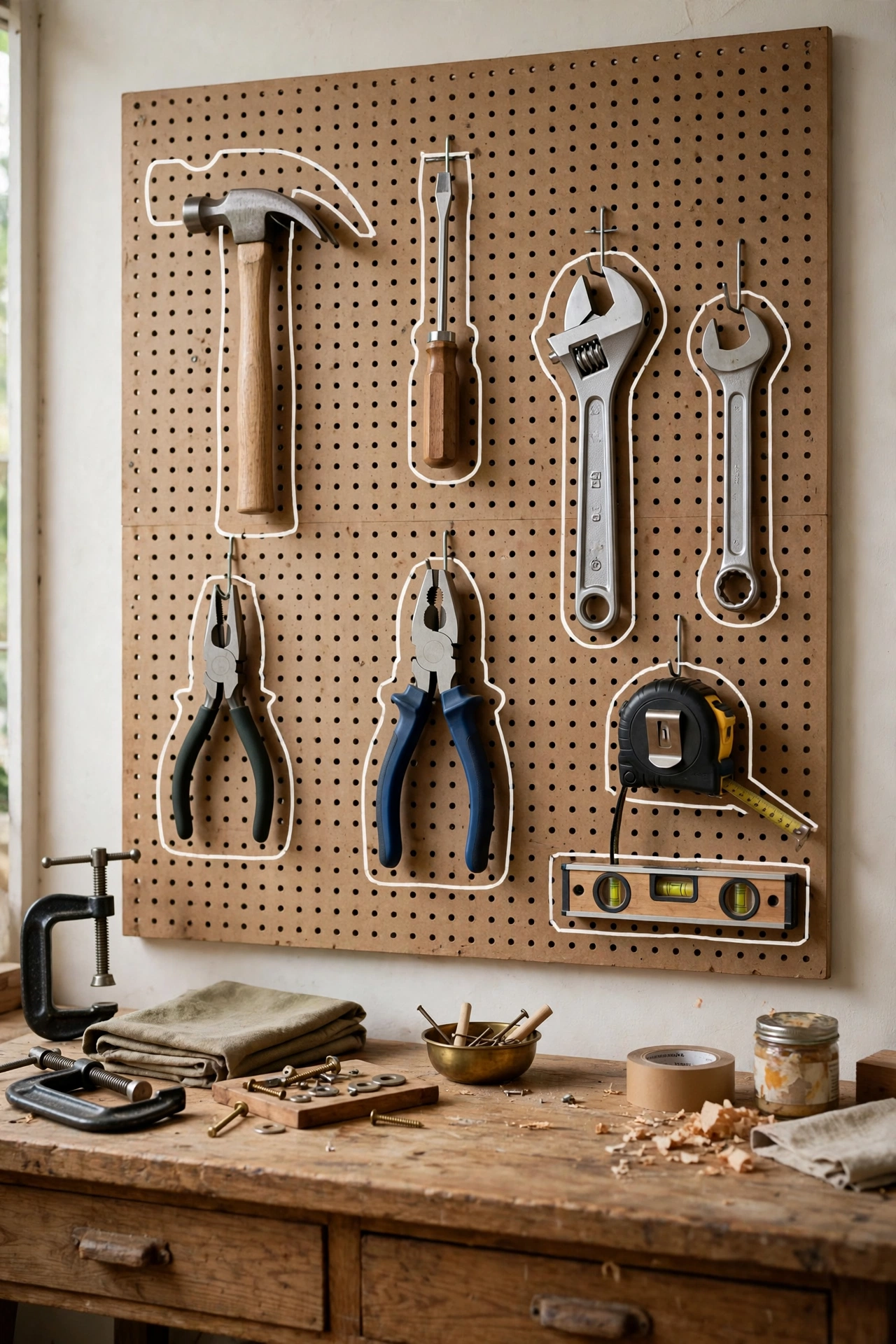 build a pegboard tool wall with outlines - garage makeover idea
