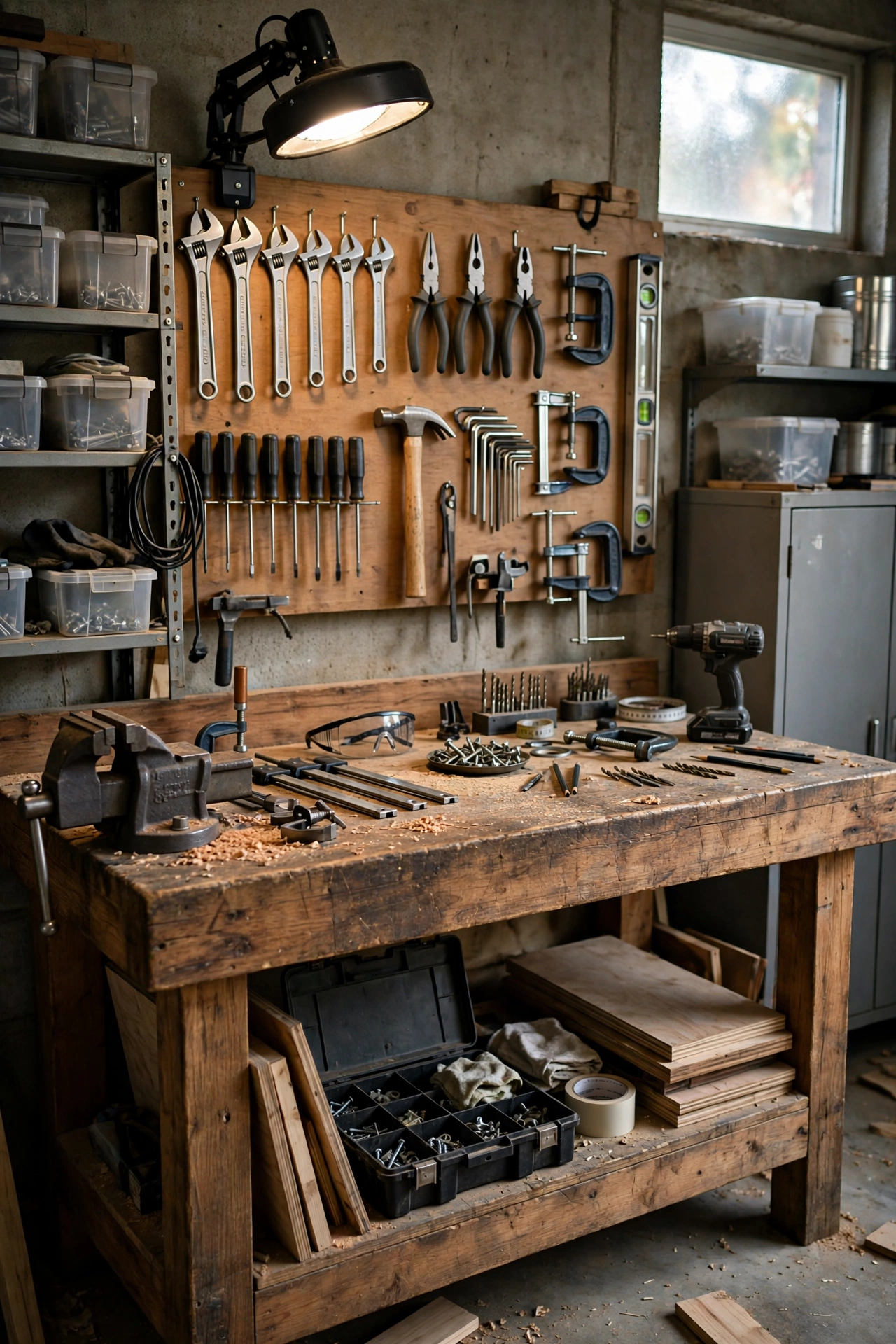 create a sturdy workbench zone - garage makeover idea