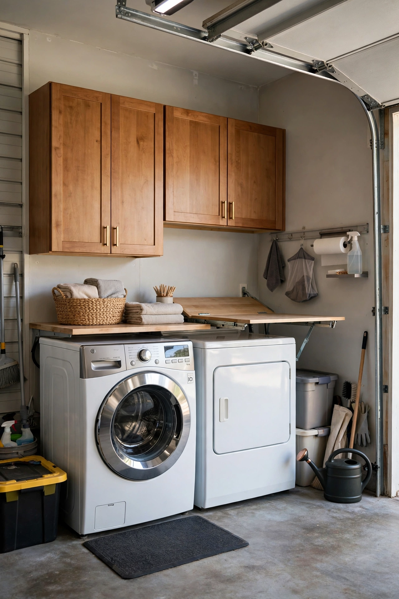 set up a laundry and utility corner - garage makeover idea