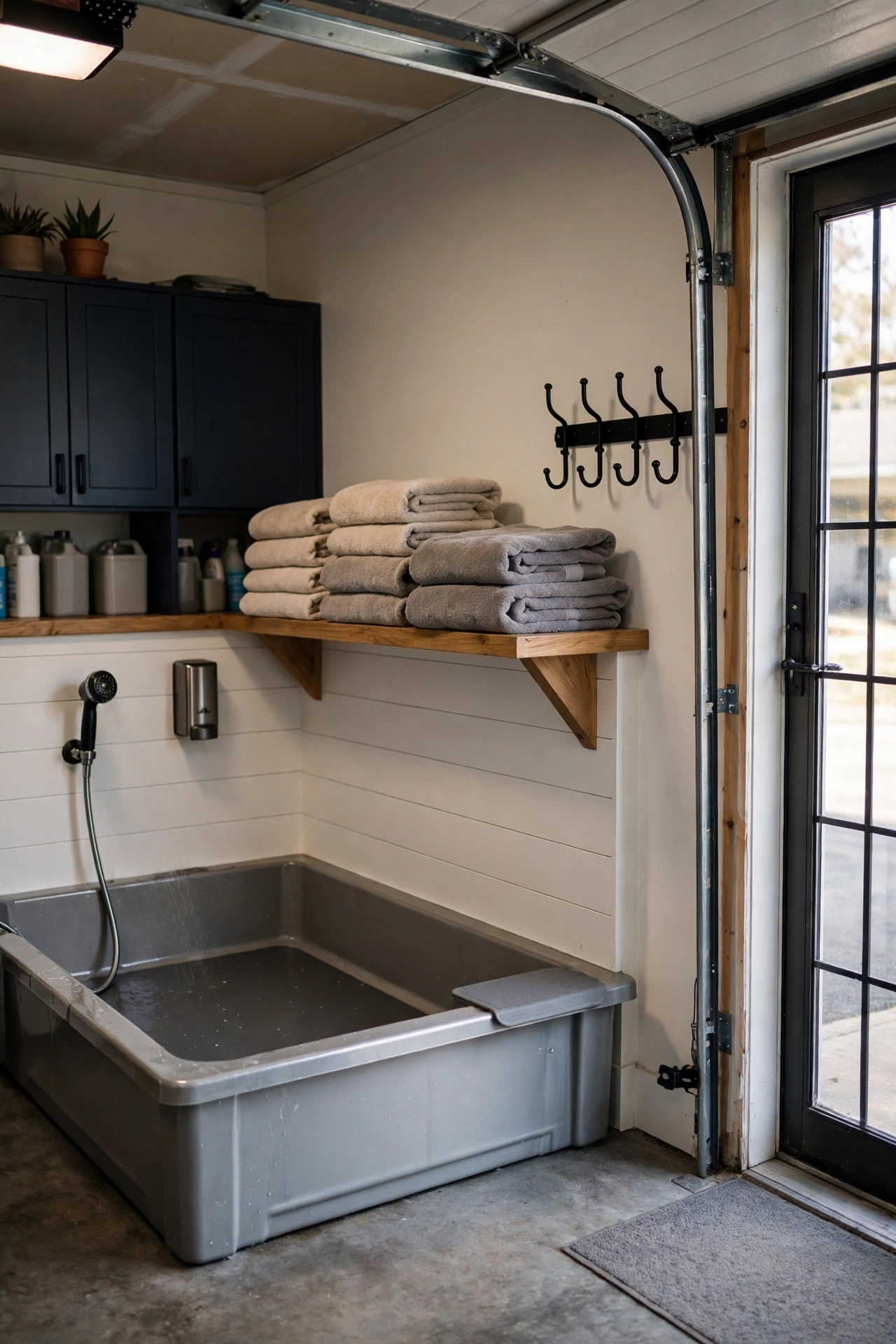build a pet wash and gear station - garage makeover idea