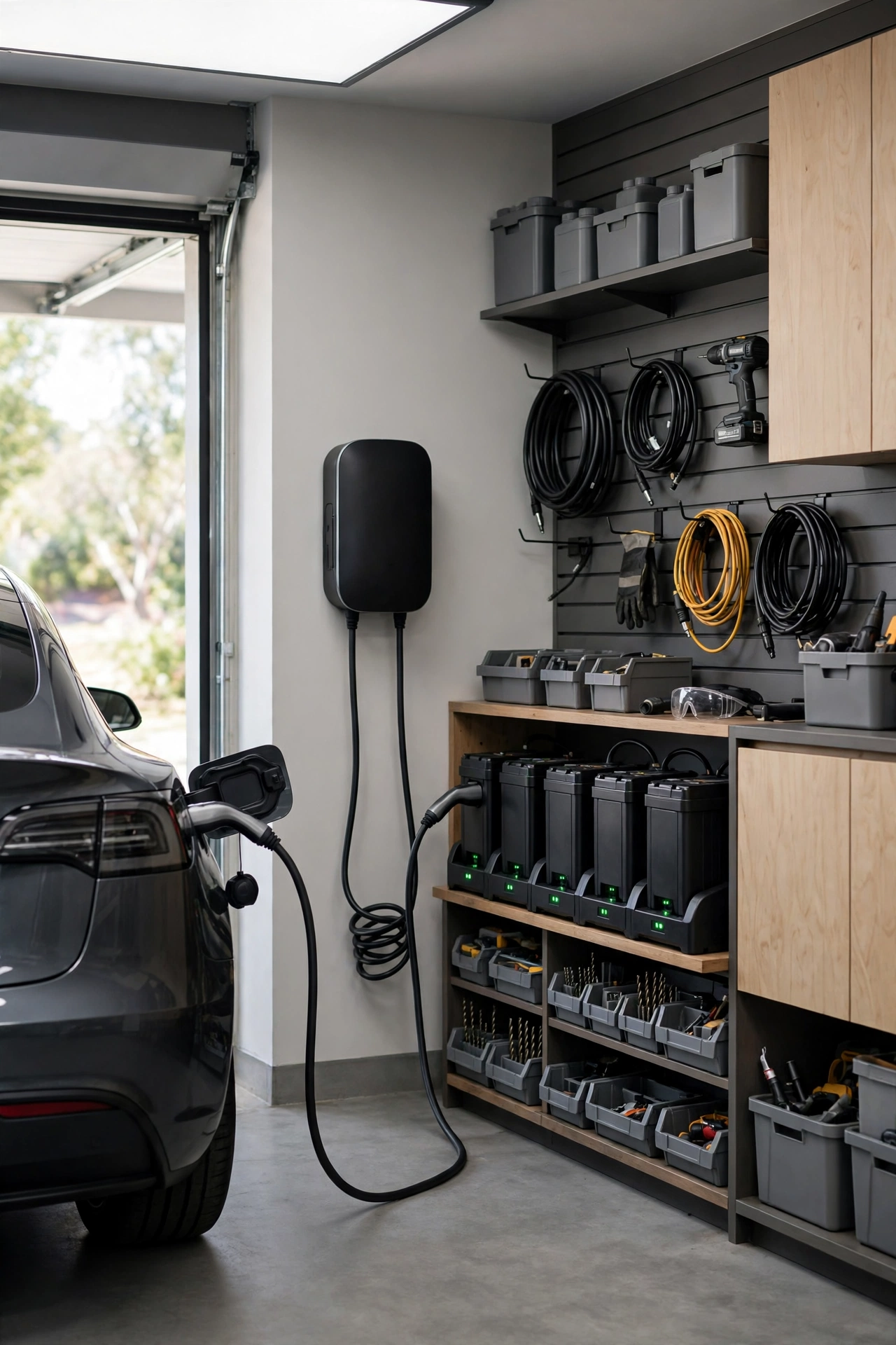 add an ev and power-tool charging station - garage makeover idea