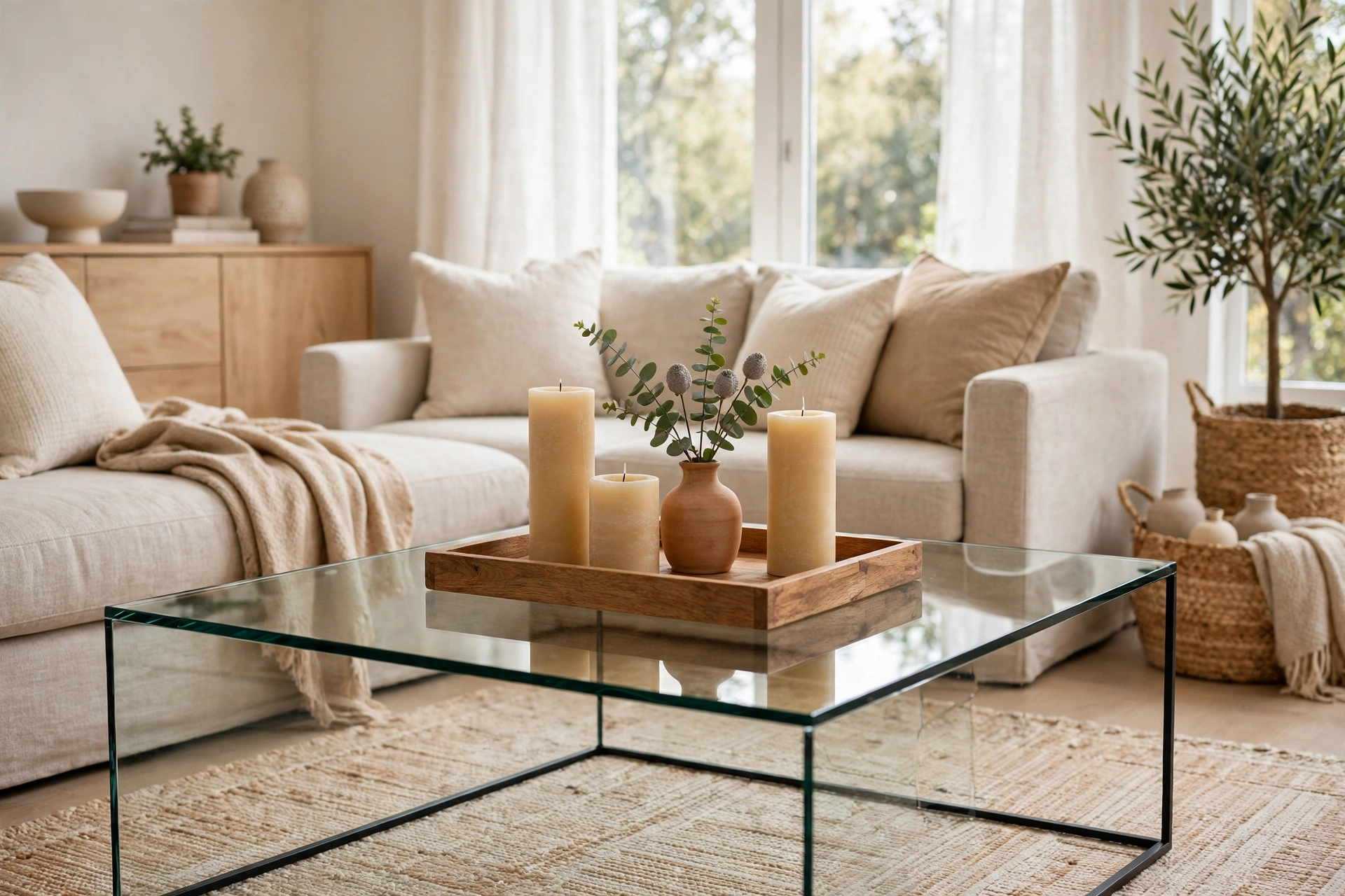 Anchor everything with a wooden tray