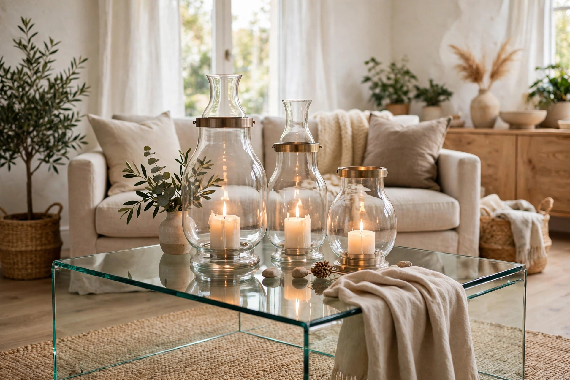 Use hurricane lanterns for a cosy glow