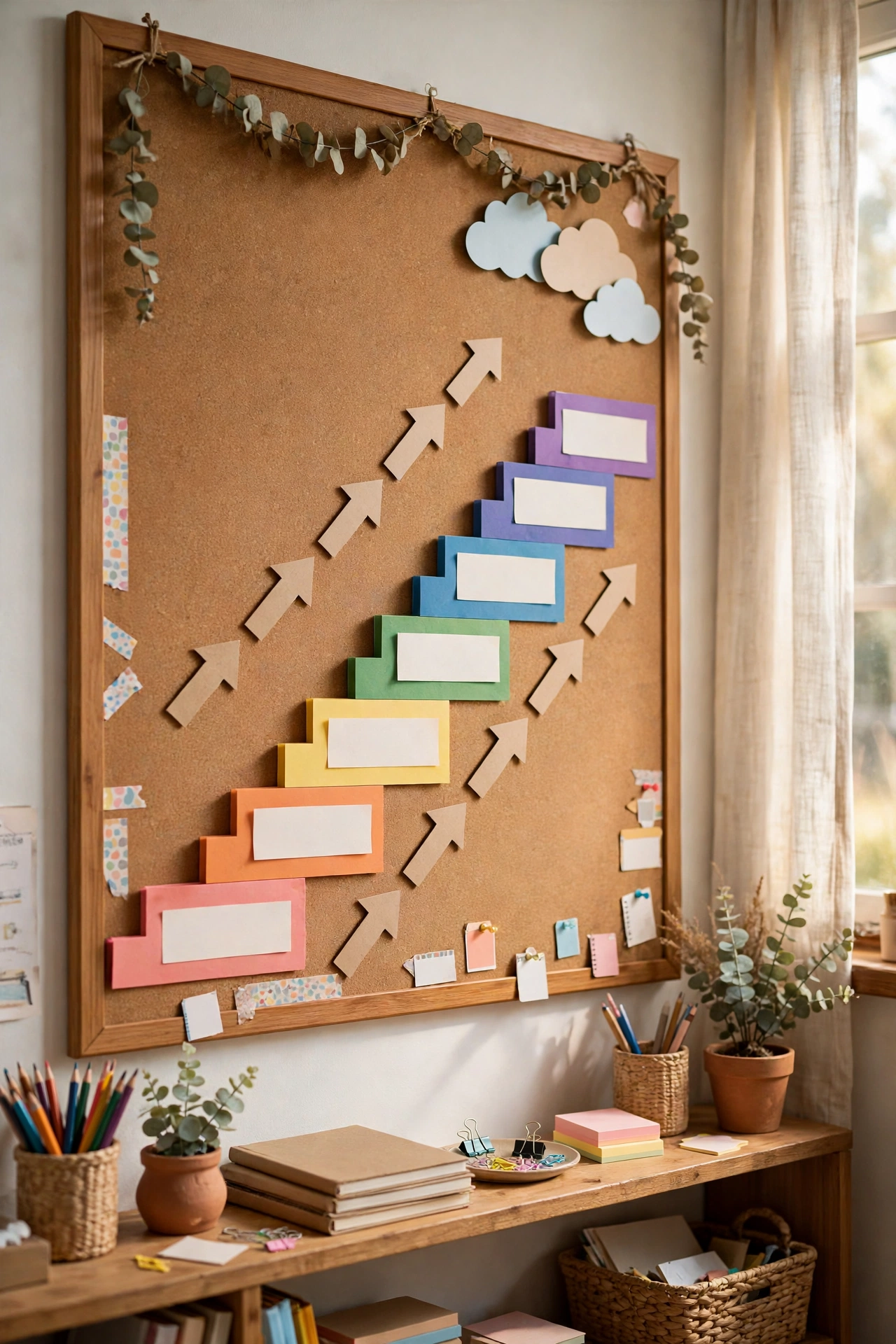 Writing process display showing prewriting, drafting, revising, editing, and publishing steps