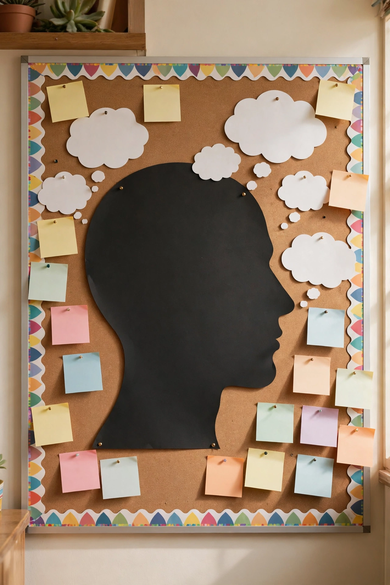 Character analysis wall with trait cards, evidence quotes, and character portraits