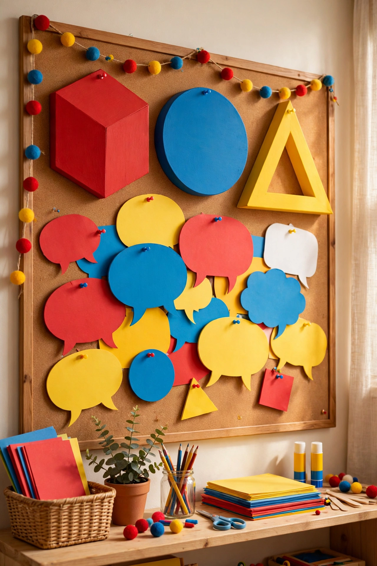 Humorous word-play wall with puns, idioms, and funny grammar jokes on colorful cards