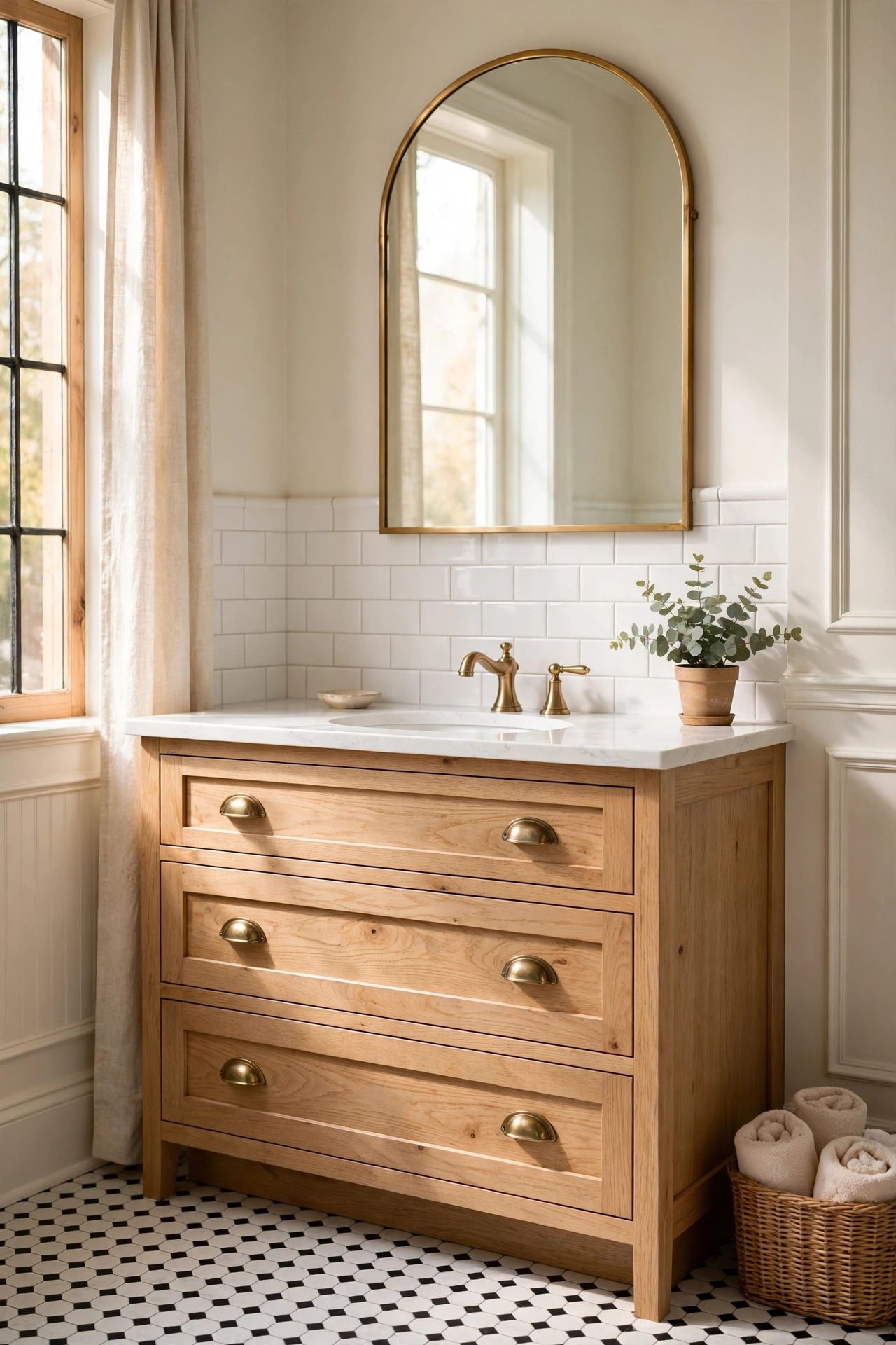 Shaker-style white oak vanity