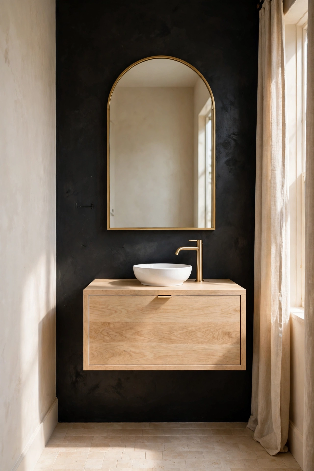 Compact white oak vanity for a powder room